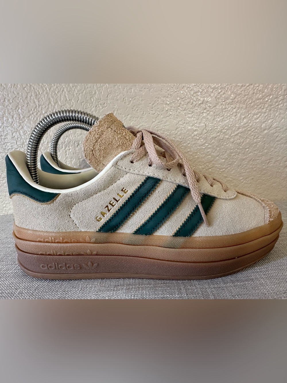 Adidas Gazelle Bold Sneakers Beige Green Stacked Platform